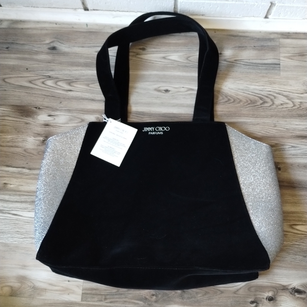 Jimmy Choo Parfums Black Velvet Silver Glitter Tote Bag - Picture 2 of 6